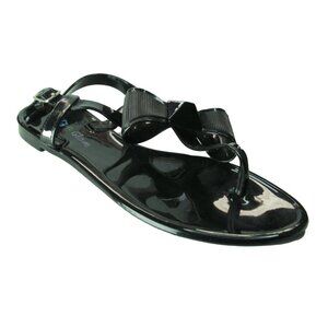 Glitzy Glam Big Girls Black Bow Jelly Sandals